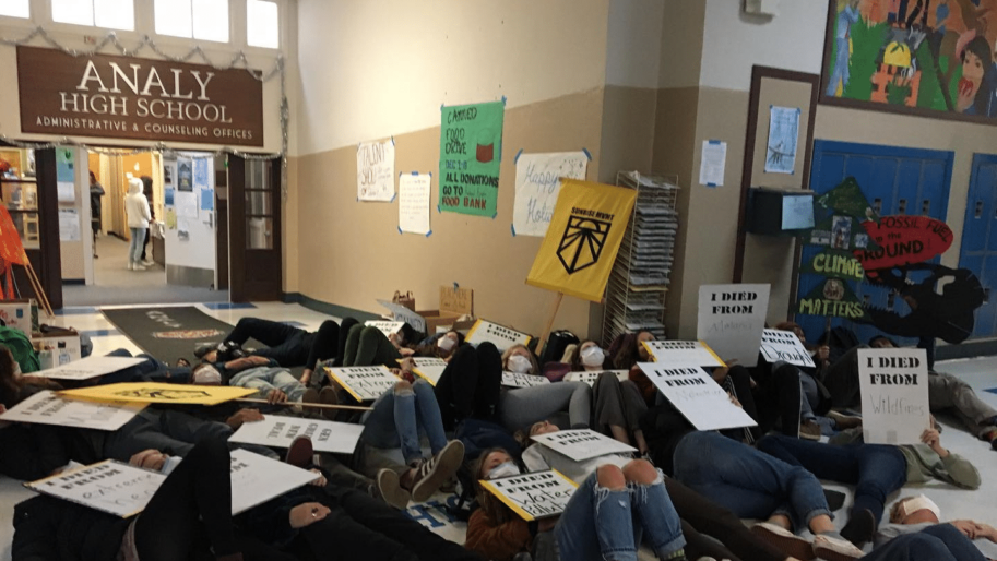 A staged "die-in" at Santa Rosa mall to demonstrate the perils of climate change