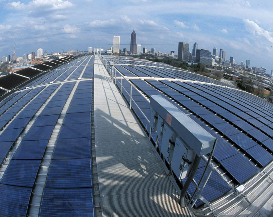 Solar panels on the w:Georgia Tech Aquatic Center by Georgia Tech Research Institute