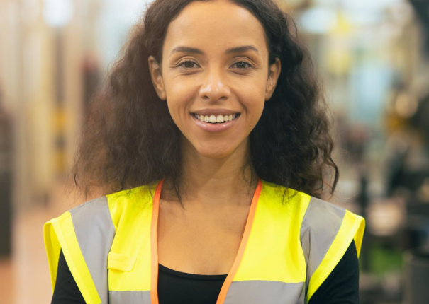 Worker in bright yellow safety vest.