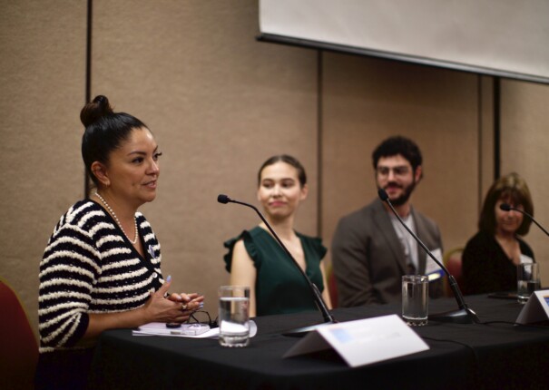 Senator Lena Gonzalez, Nalleli Cobo, Kobi Naseck, and Ann Alexander at the California Climate Policy Summit in Sacramento