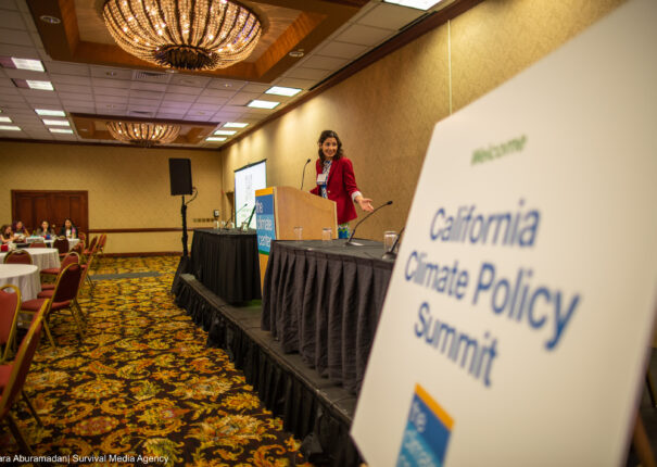 Lauren Sanchez, Senior Climate Advisor to Governor Gavin Newsom, speaks at the California Climate Policy Summit 2023 in Sacramento. Photo By Lara Abduraman / Survival Media Agency.