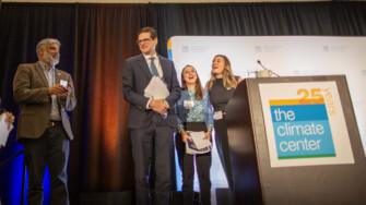 From left to right: California Energy Commission Vice Chair Siva Gunda, Senator Josh Becker, Dr. Leah Stokes of UC Santa Barbara, and The Climate Center's Allison Hilliard. Photo by Lara Aburamadan / Survival Media Agency.
