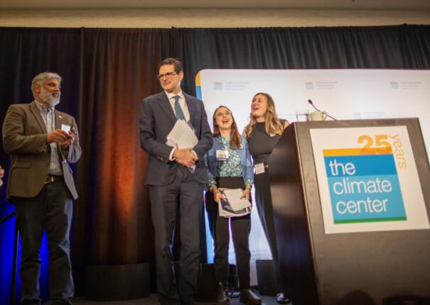 From left to right: California Energy Commission Vice Chair Siva Gunda, Senator Josh Becker, Dr. Leah Stokes of UC Santa Barbara, and The Climate Center's Allison Hilliard. Photo by Lara Aburamadan / Survival Media Agency.