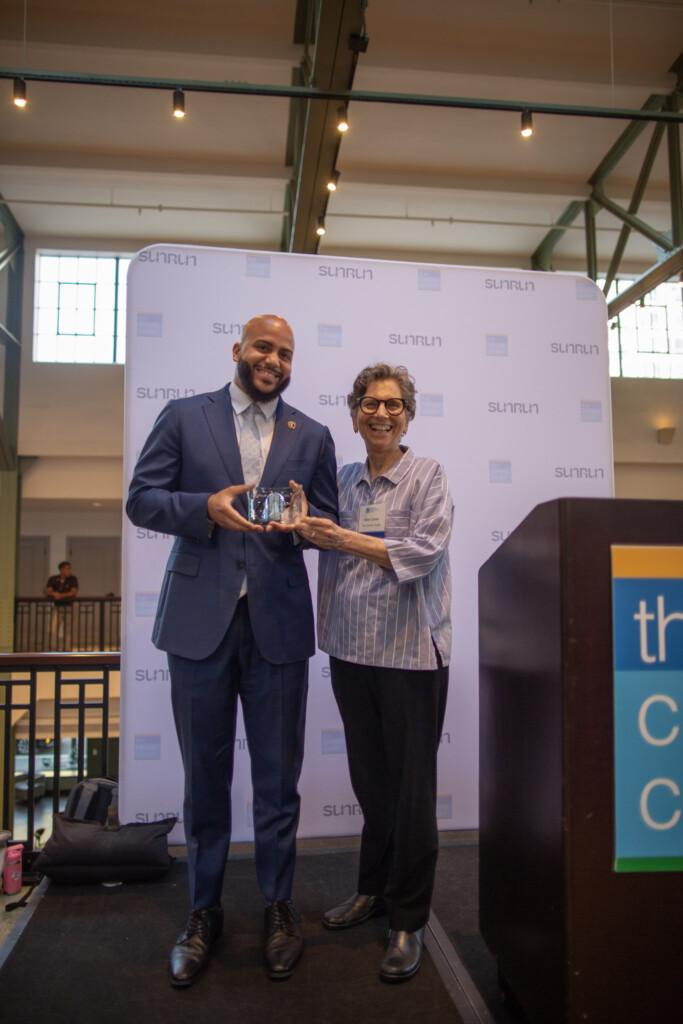 Ellie Cohen and Assemblymember Isaac Bryan at the 2026 California Climate Leadership Awards reception. Photo by Lara Aburamadan / Survival Media Agency.