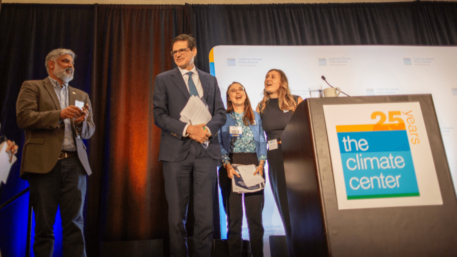 From left to right: California Energy Commission Vice Chair Siva Gunda, Senator Josh Becker, Dr. Leah Stokes of UC Santa Barbara, and The Climate Center's Allison Hilliard. Photo by Lara Aburamadan / Survival Media Agency.